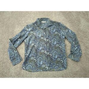 Vintage Joan Leslie Button Up Shirt Womens 14 Blue Paisley Classic